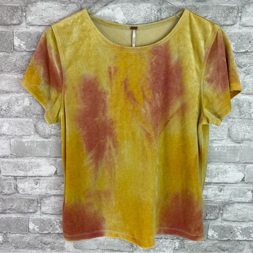 Free People Bright Eyes Yellow Tie-Dye Velvet Tee - Picture 2 of 9